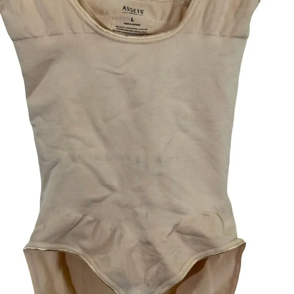 Assets by Spanx Shaping Open-Bust Bodysuit Beige Style 10247R Shaper Shapewear L